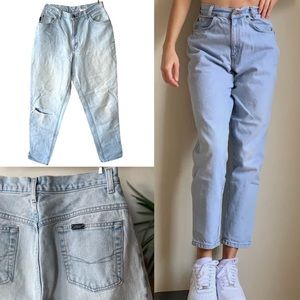 Vintage 90s CHIC H.I.S. Lightwash High Rise Mom Jeans 100% Cotton Knee Rips